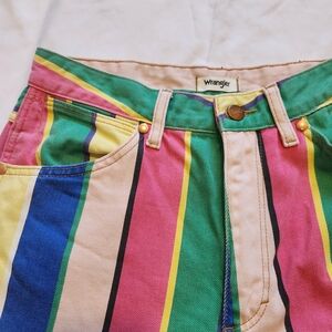 Wrangler Rainbow Stripe Wide-Leg Jeans - Pink, Green, Blue, Yellow, Cream